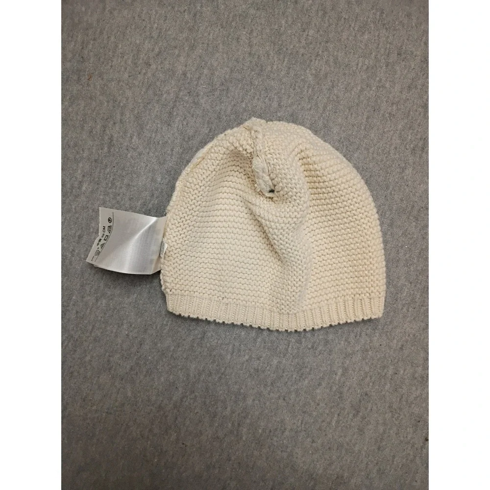 BabyGap Cream Knit Bear Ear Beanie Hat 3-6 Months Cotton Off White Infant